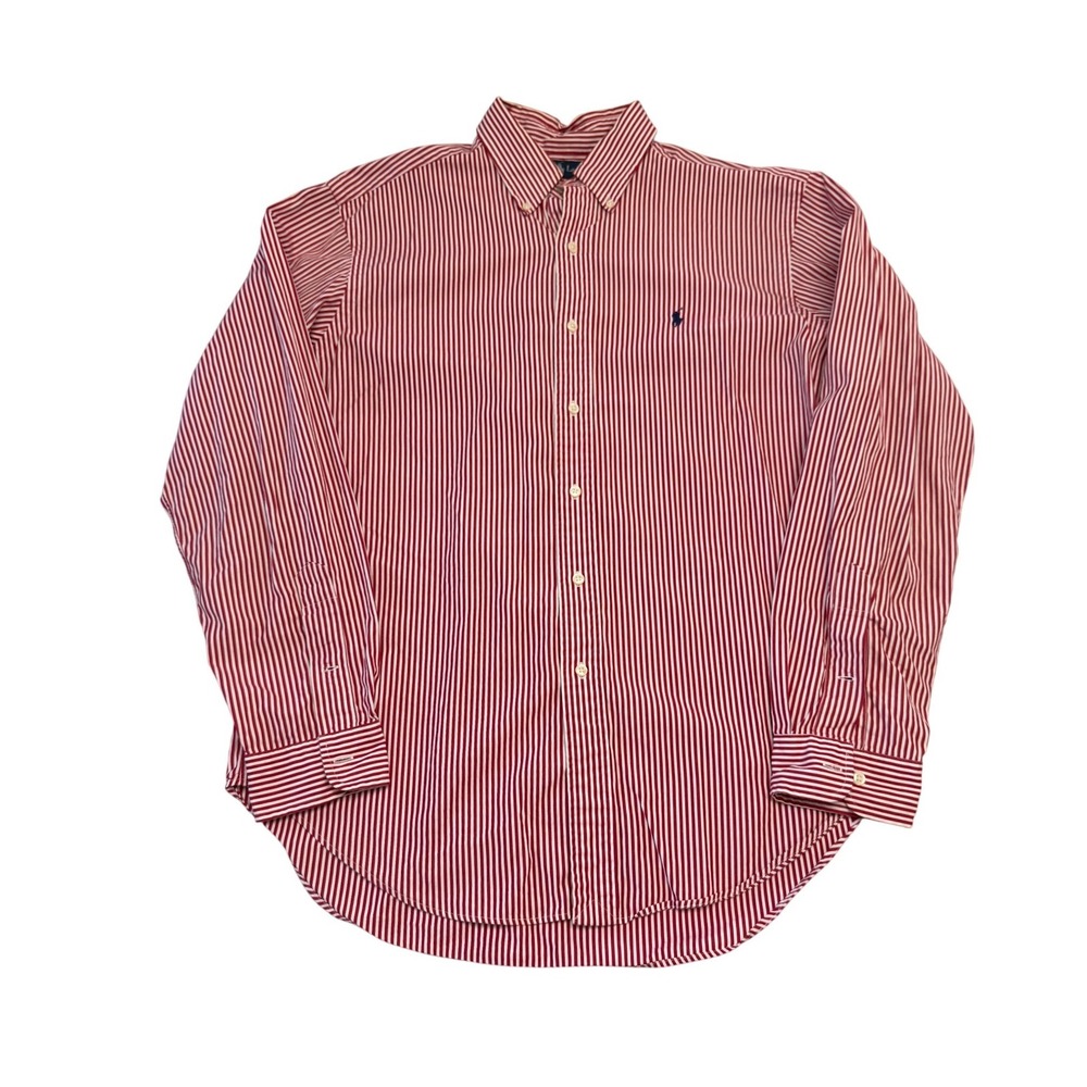 Ralph Lauren Mens Classic Fit Red Striped Button Down Shirt Vintage 90s L